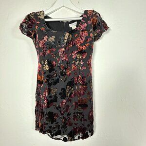 Tessuto Petites Womens Floral Velvet Silk Blend Mini Dress Size P Black Multi